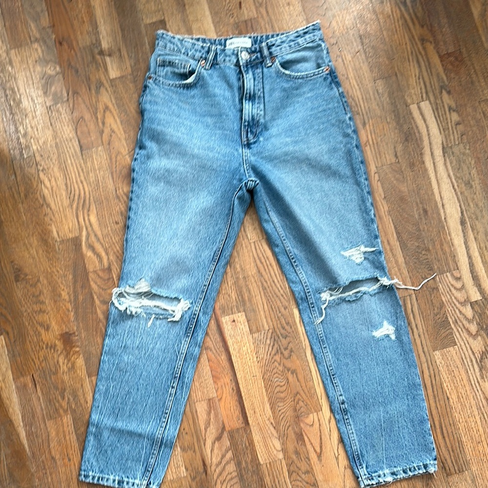 Blue Straight Leg Distressed Jeans